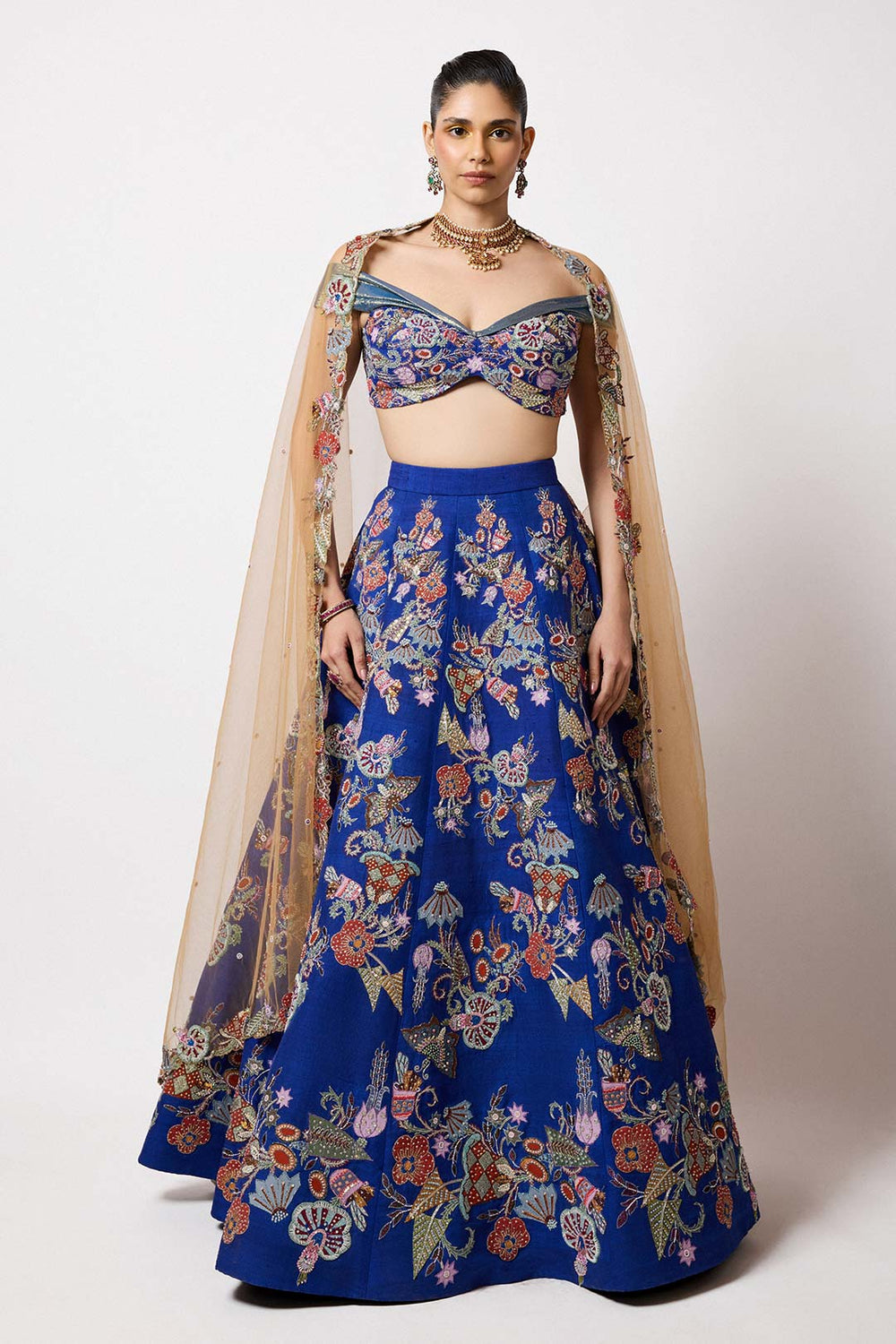 Niviora - Electric Blue Raw Silk Butterfly Lehenga