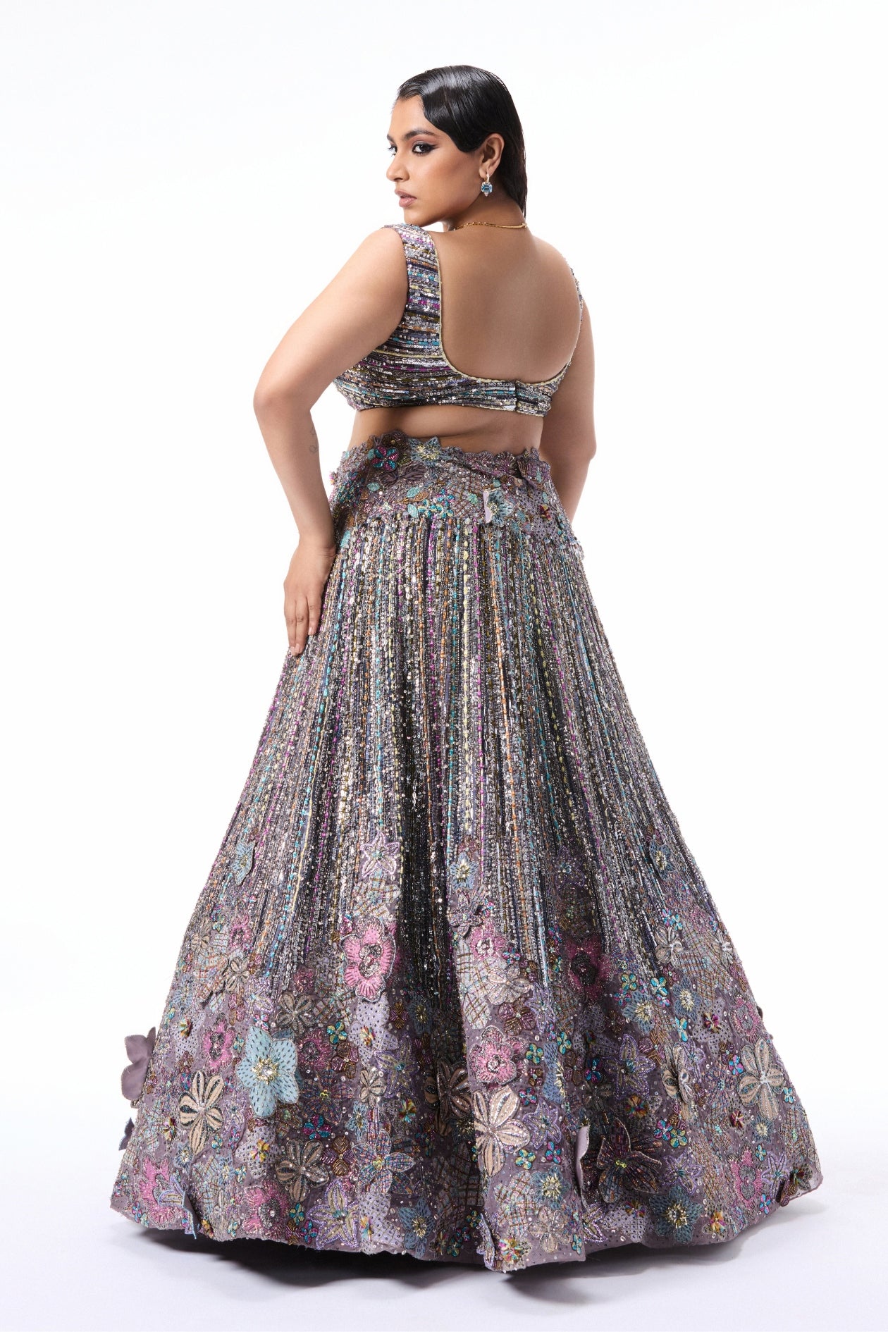 Wildbloom - gunmetal viscose organza lehenga