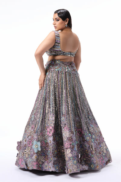 Wildbloom - gunmetal viscose organza lehenga