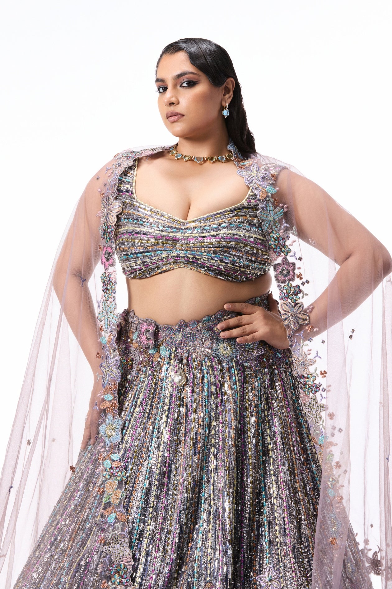 Wildbloom - gunmetal viscose organza lehenga