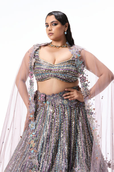 Wildbloom - gunmetal viscose organza lehenga