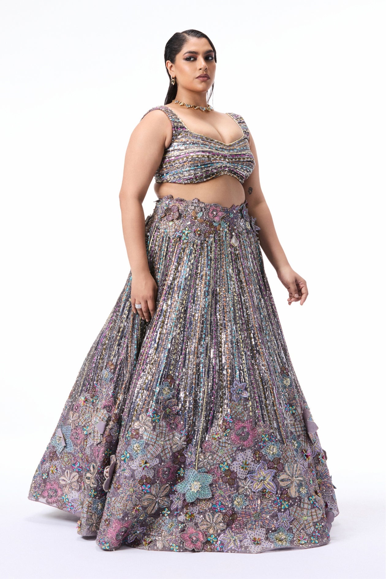 Wildbloom - gunmetal viscose organza lehenga