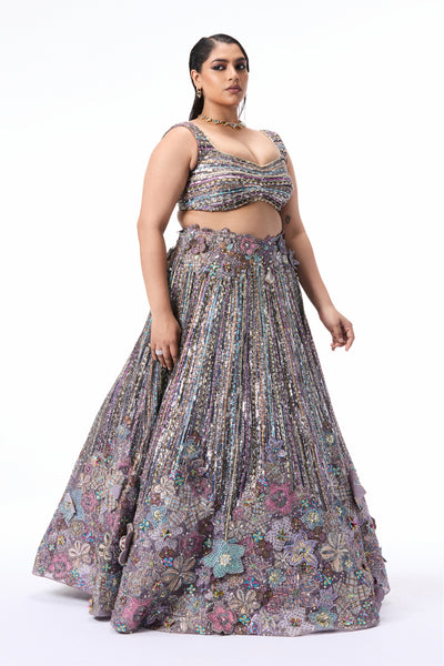 Wildbloom - gunmetal viscose organza lehenga