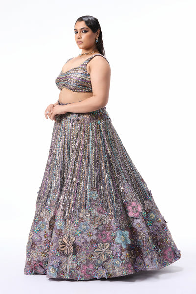 Wildbloom - gunmetal viscose organza lehenga