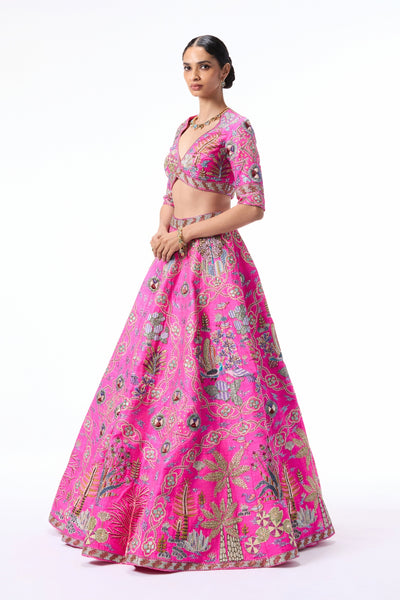 Sunspell hot pink raw silk Lehenga