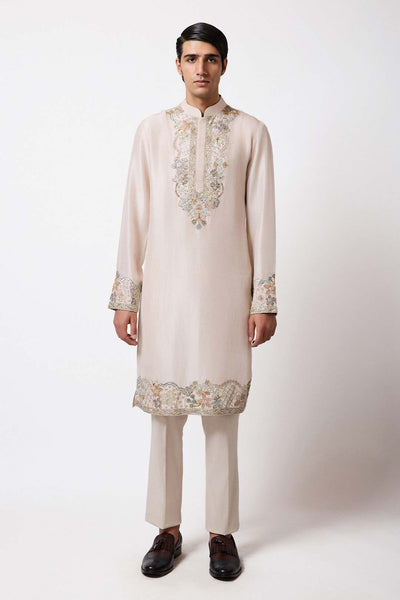 Woman wearing Aisha Rao Matilda Ivory Applique Embellished Dupion Silk Scallop