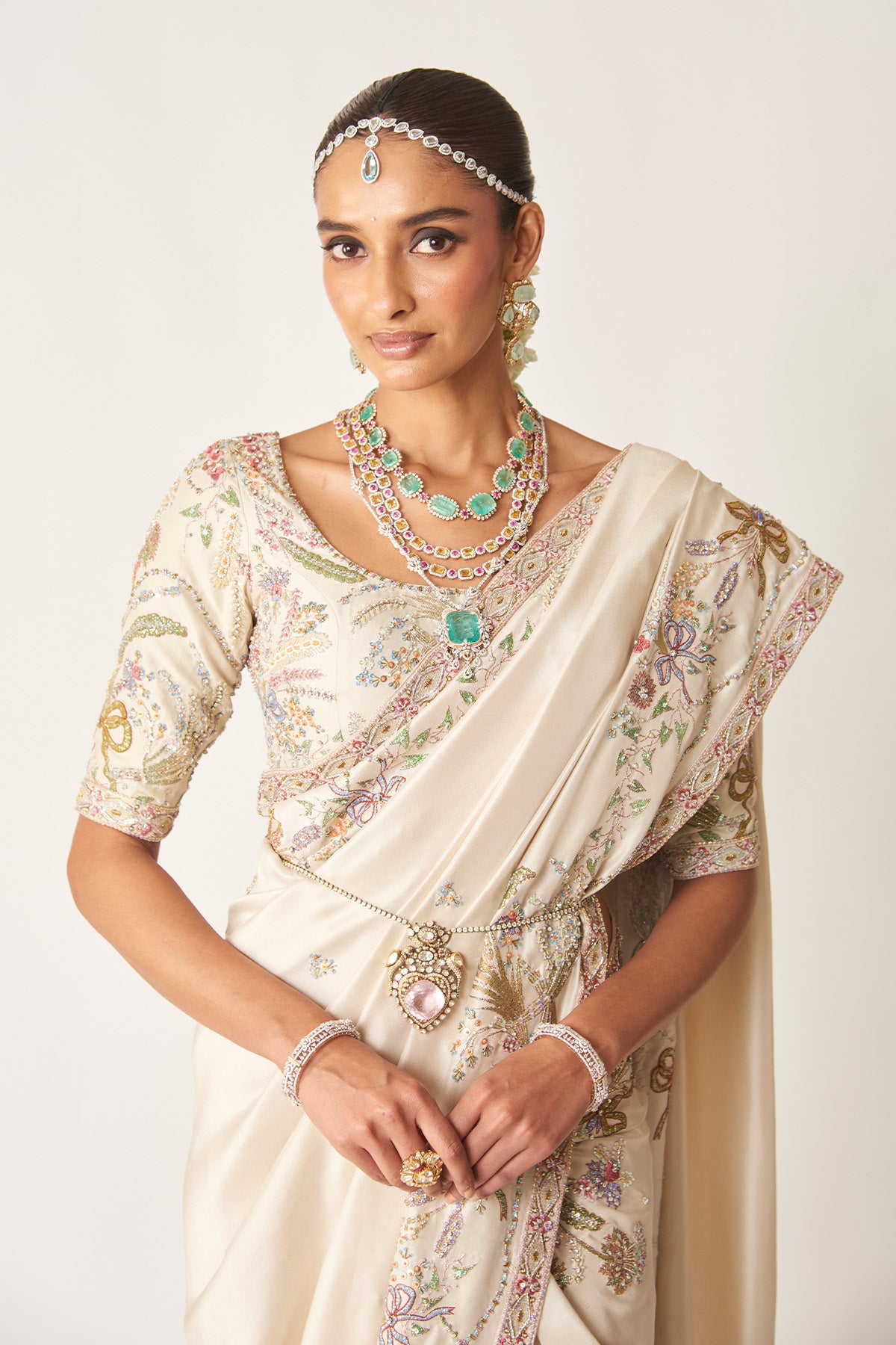 Close-up of dupion silk fabric and blouse detail