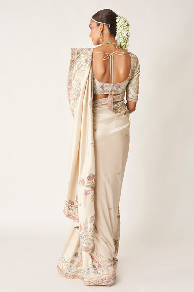 Back view of ivory dupion blouse and saree