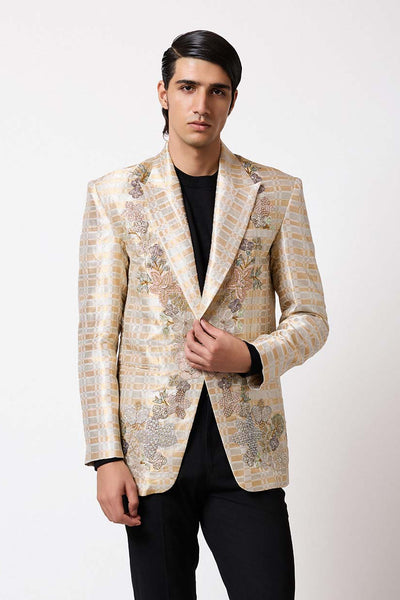 Aisha Rao tissue lehenga in ivory and gold left view