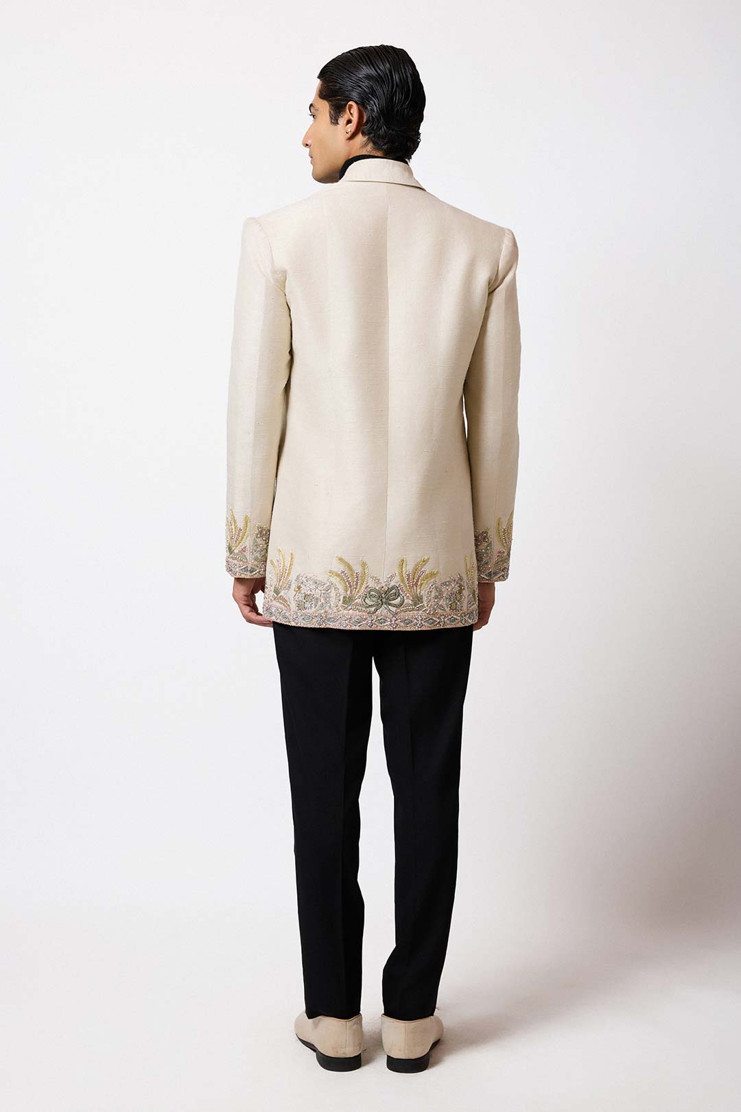Elric - Ivory Applique Raw Silk Blazer