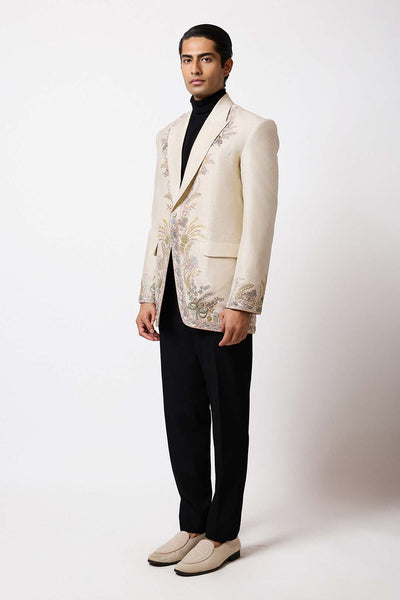 Elric - Ivory Applique Raw Silk Blazer