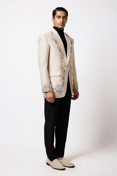 Elric - Ivory Applique Raw Silk Blazer