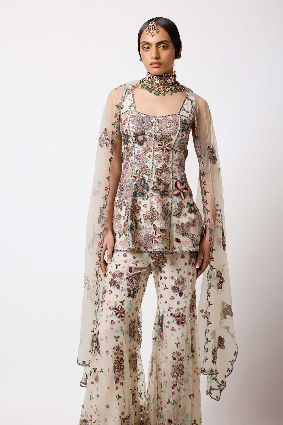 Aisha Rao ivory short kurta with panels side profile