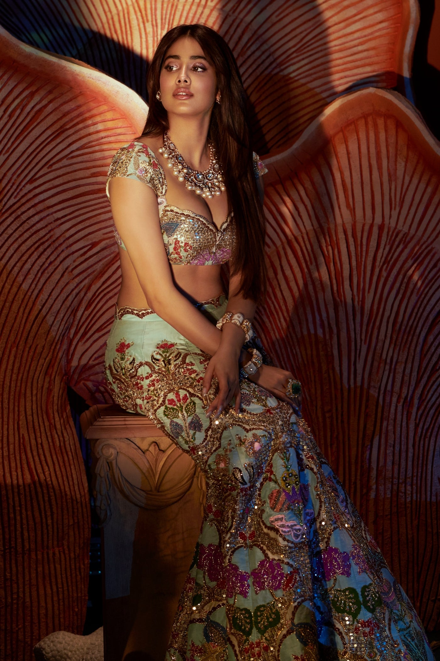 Janhvi Kapoor In Vrinda - blue tissue lehenga set