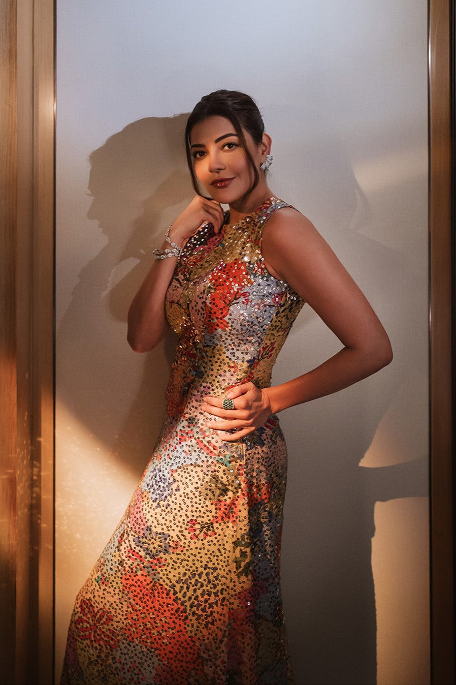 kajal aggarwal in aisharao multicolor gown 
