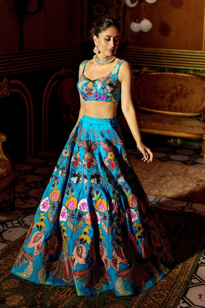 Kareena Kapoor In Azurya- Dodger Blue Raw Silk Lehenga Set