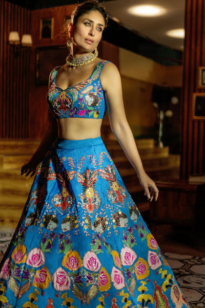 Kareena Kapoor In Azurya- Dodger Blue Raw Silk Lehenga Set