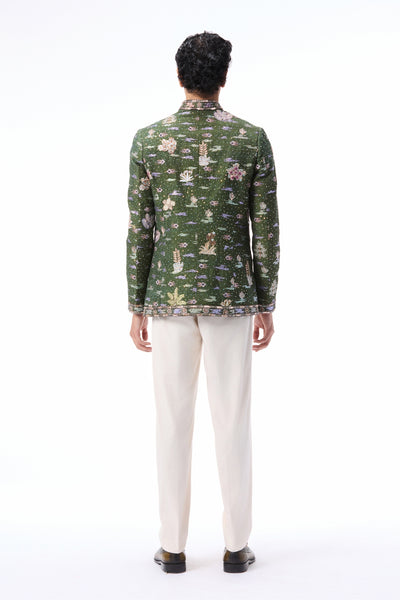 Thornkiss - lush green raw silk bandhgala