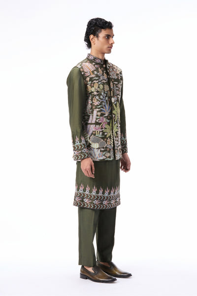 BRIGHTHEART - lush green raw silk bundi