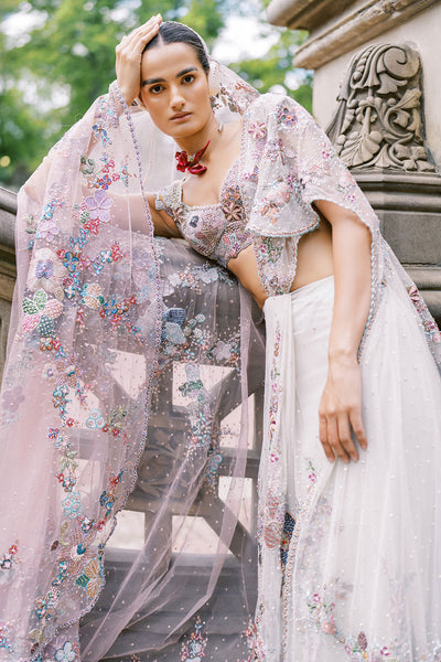 Close-up of applique detail and back drape, Aisha Rao lehenga

