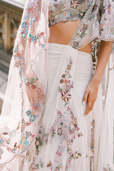 Rear view of Aisha Rao ombre embellished lehenga