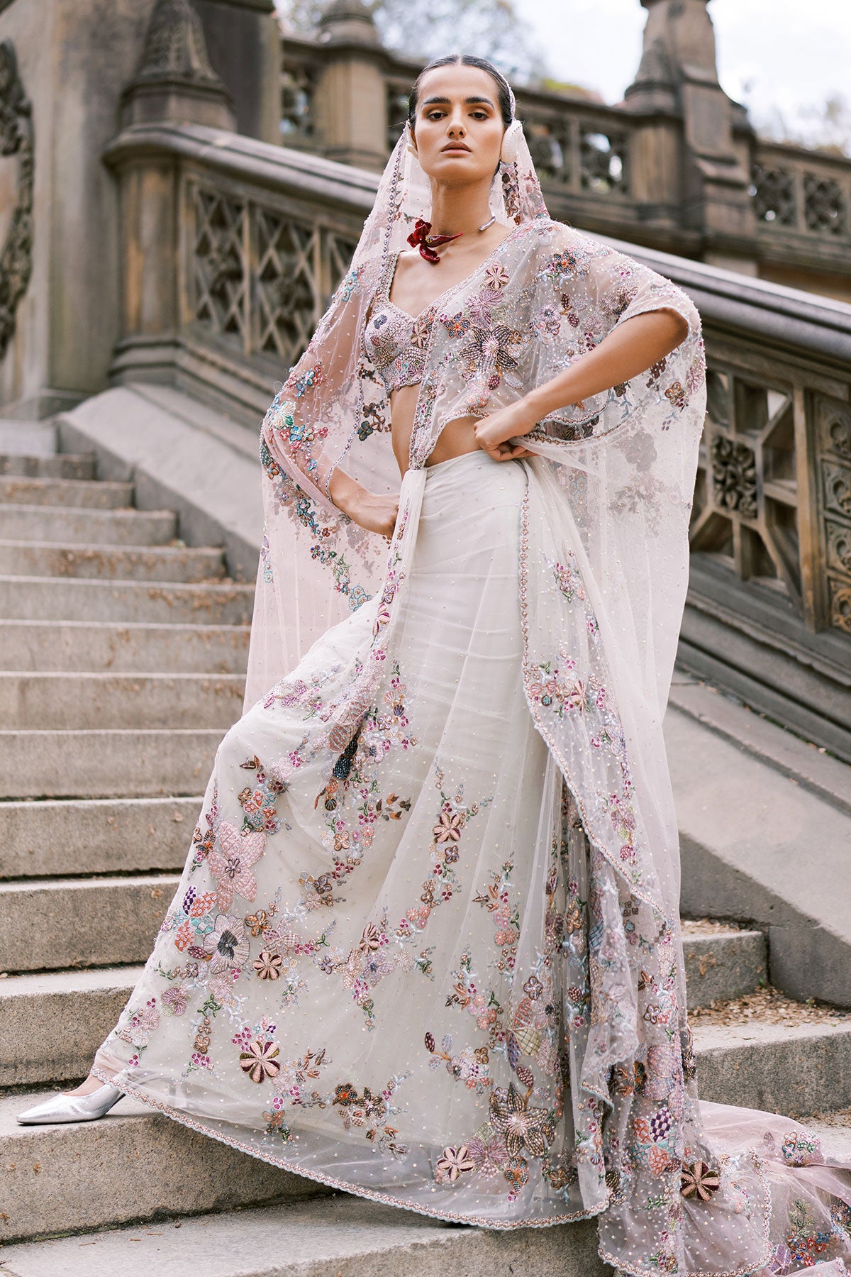 Back embroidery and ombre finish, Mountbatten pink lehenga