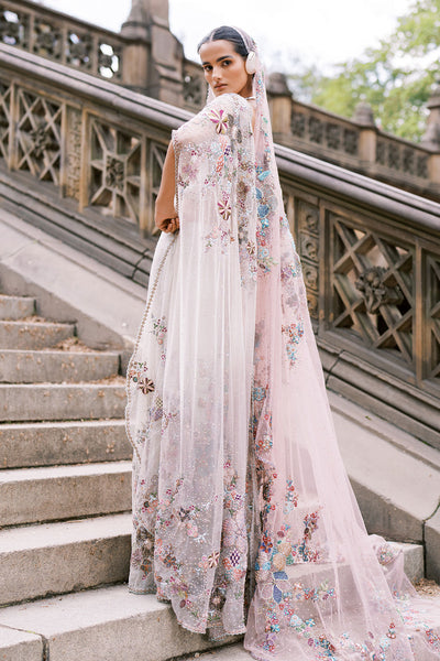 Left view of Aisha Rao Mountbatten pink tulle saree