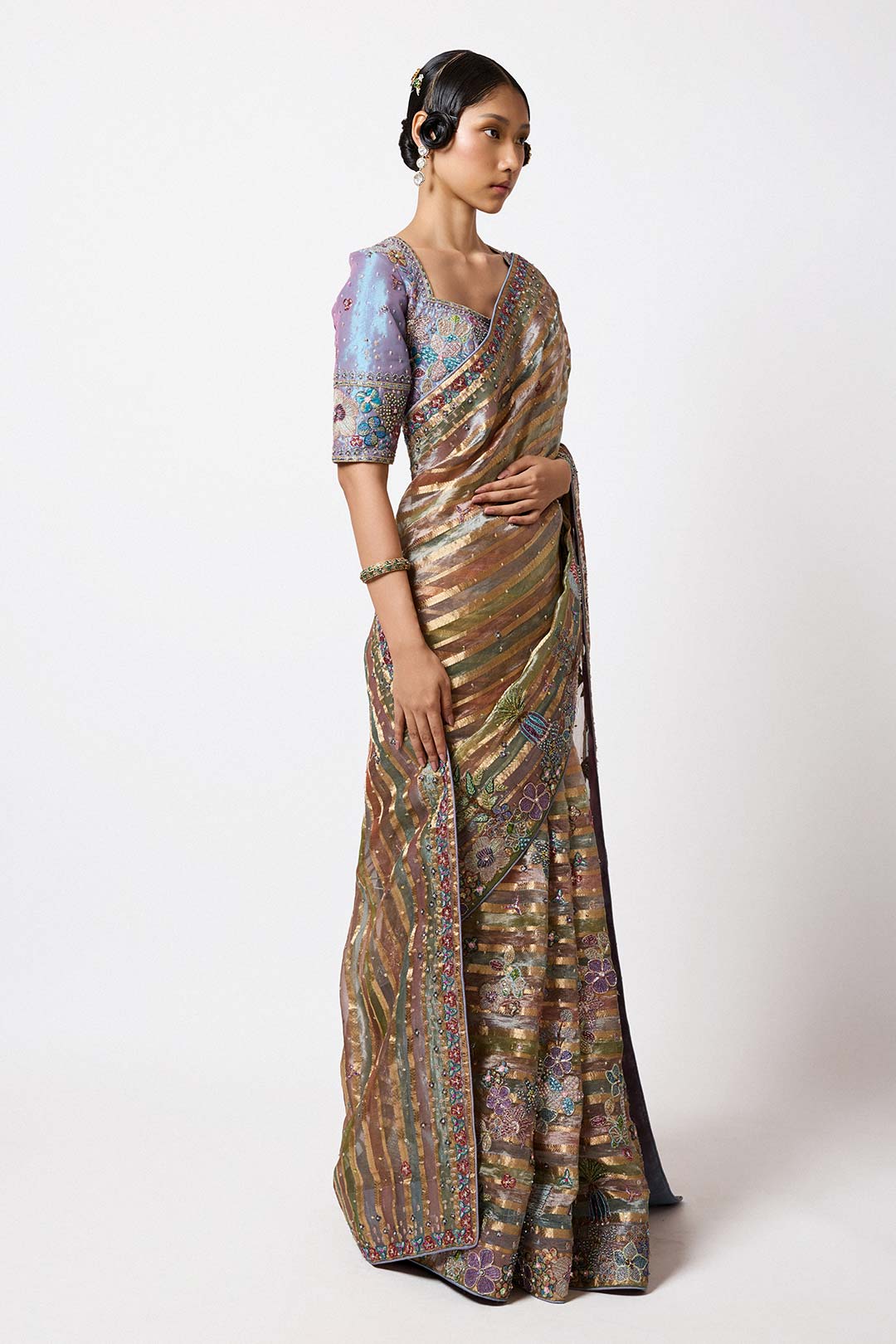 Brocade weave and motif detail close-up front angle