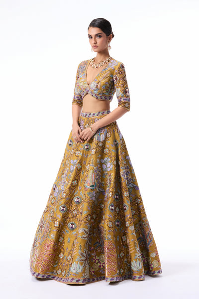 Sunspell mustard raw silk Lehenga