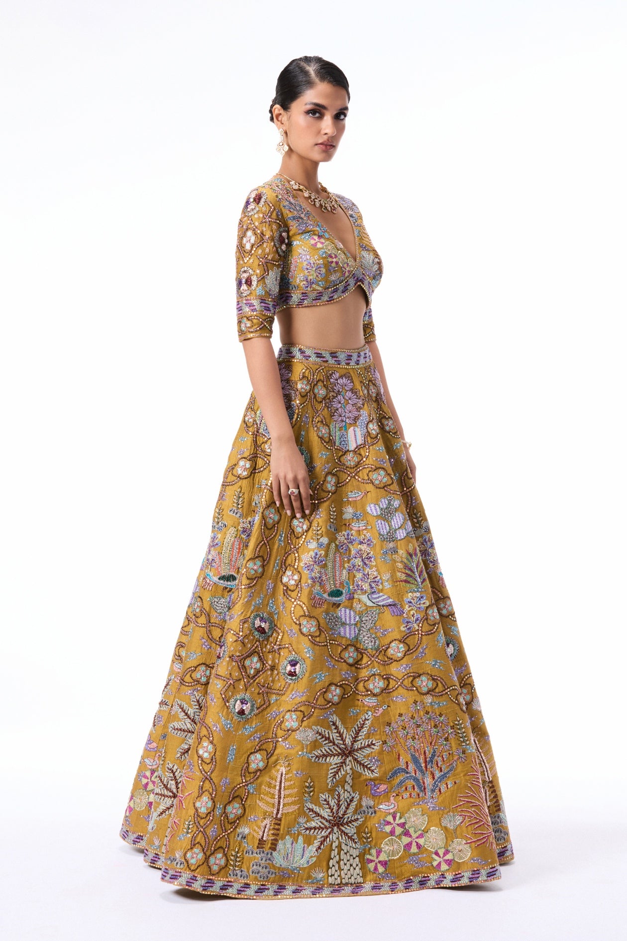 Sunspell mustard raw silk Lehenga