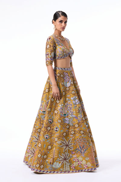 Sunspell mustard raw silk Lehenga