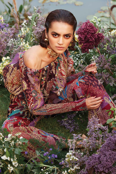 Right shoulder and bodice close-up of Aisha Rao plum jumpsuit