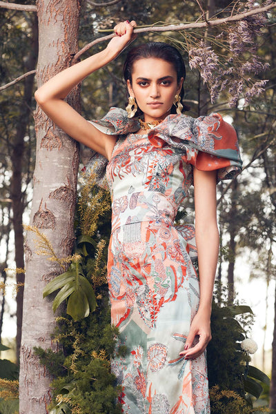 Neckline detailing close-up of Aisha Rao Pastiche gown