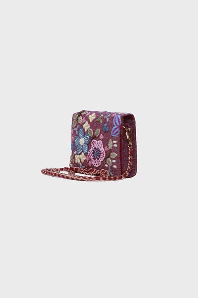 Allium - Barn Red Raw Silk Mini Baguette Bag