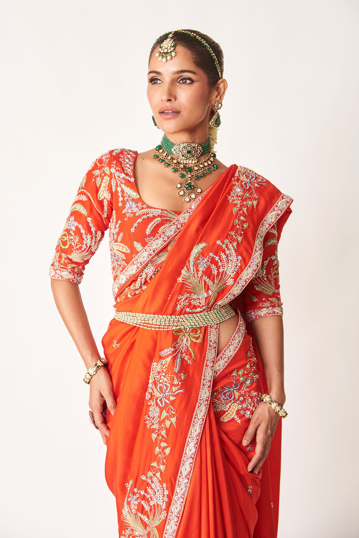 Rich dupion silk fabric and embroidery detail