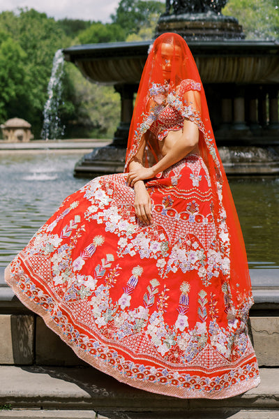 Bryelle - Rosso corsa red Tulle Lehenga