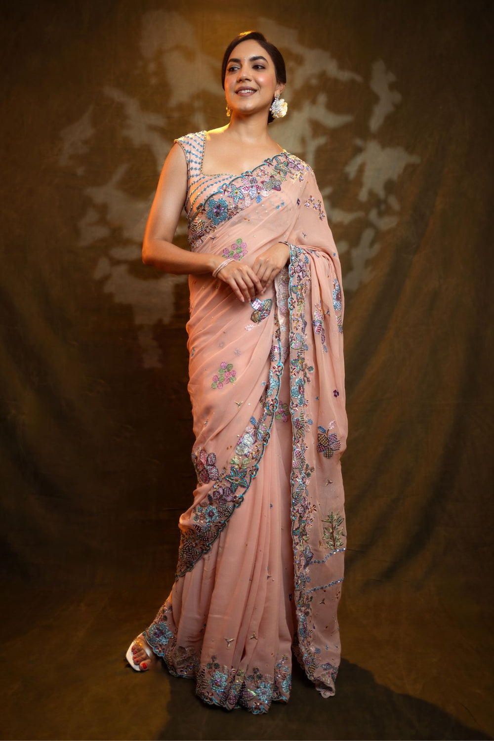 Édelise - Melon Georgette Saree