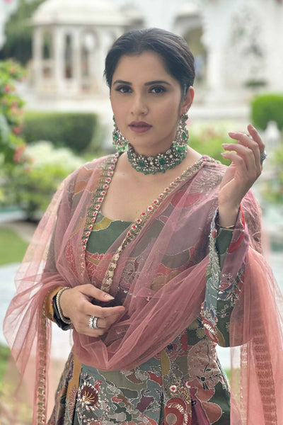 Sania Mirza In Celestia - green organza sharara set