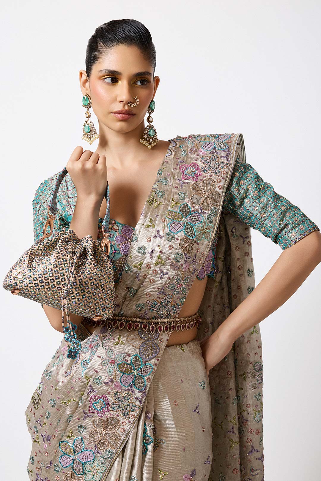 mbellished front neckline and motif detail close-up