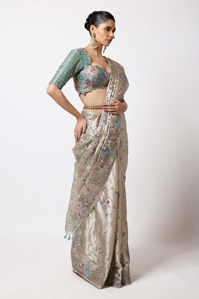 Banarasi tissue fabric texture and stitch close-up view