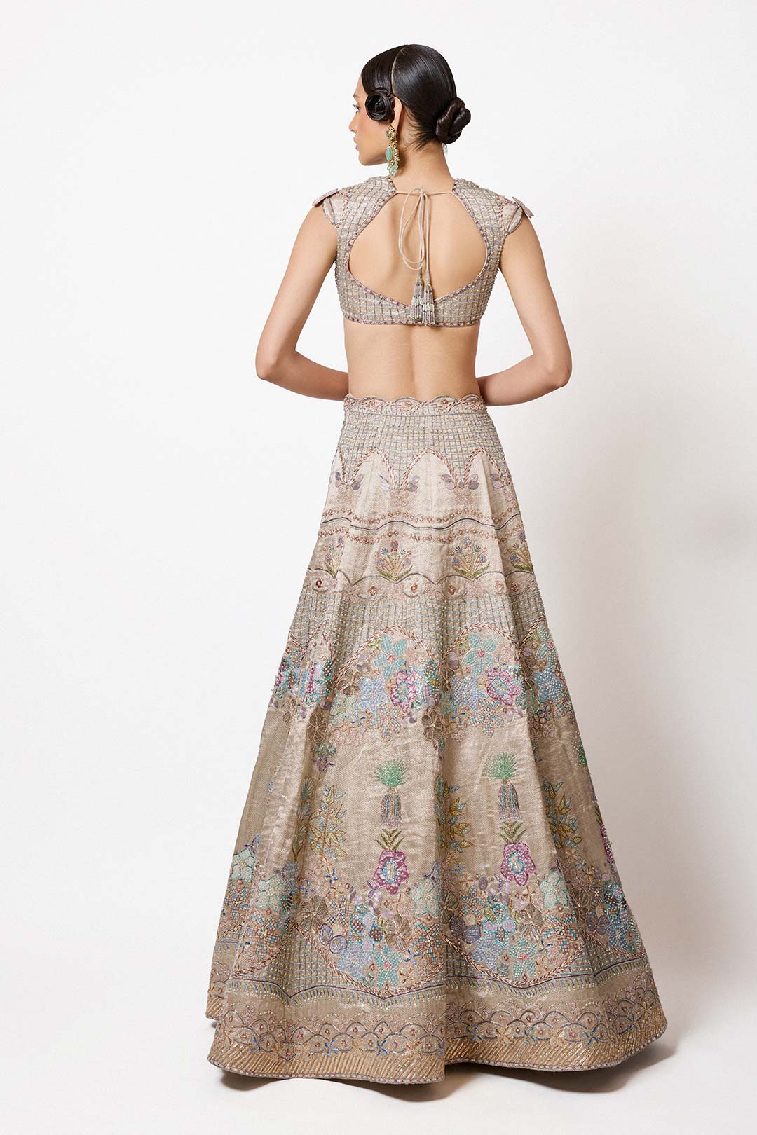 Embroidery and neckline detail front view close-up