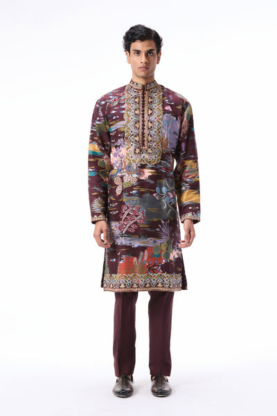 Wildgrove - teakberry printed raw silk kurta