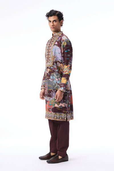 Wildgrove - teakberry printed raw silk kurta