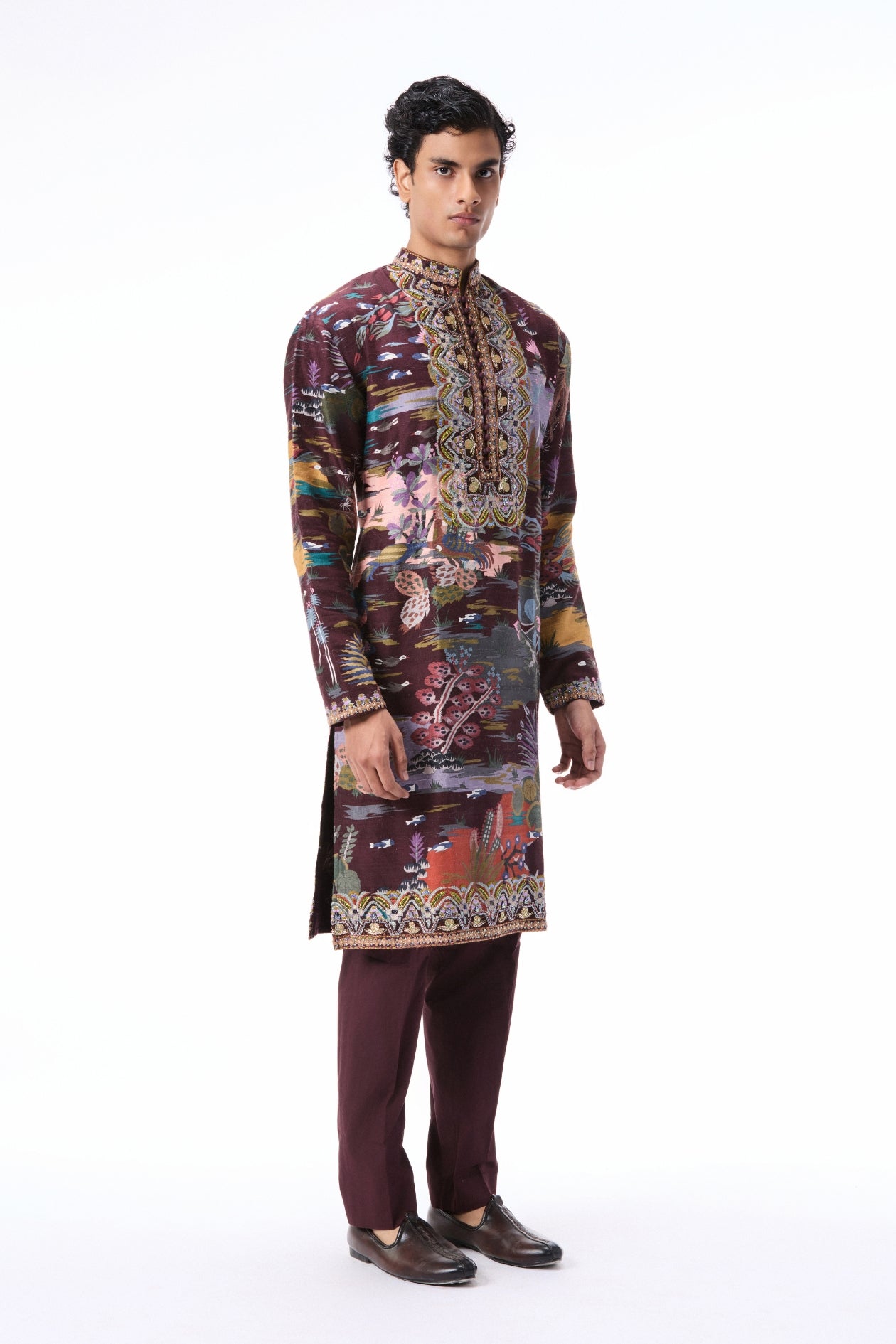 Sleeve detail showing teakberry print placement and applique accents.