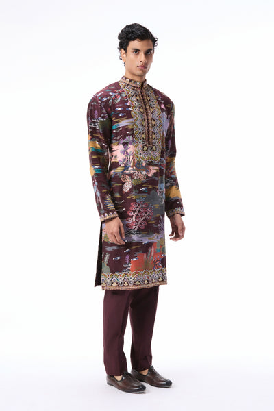 Sleeve detail showing teakberry print placement and applique accents.