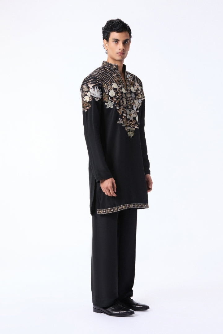 Bloomrise - Black dupion silk rays kurta