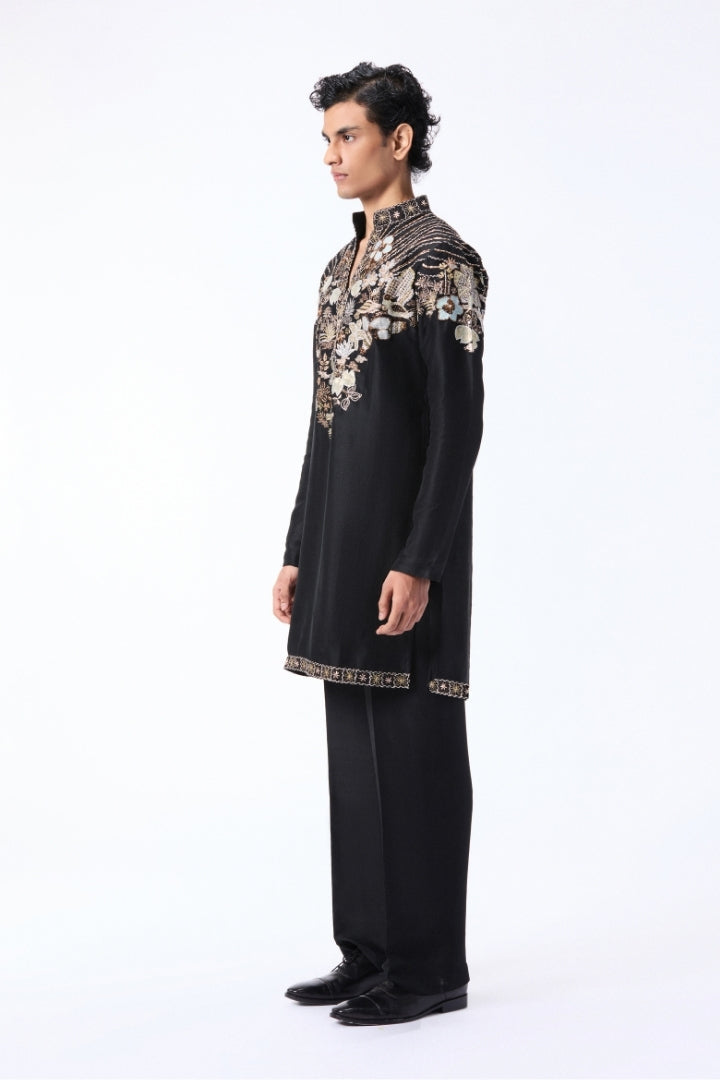 Bloomrise - Black dupion silk rays kurta