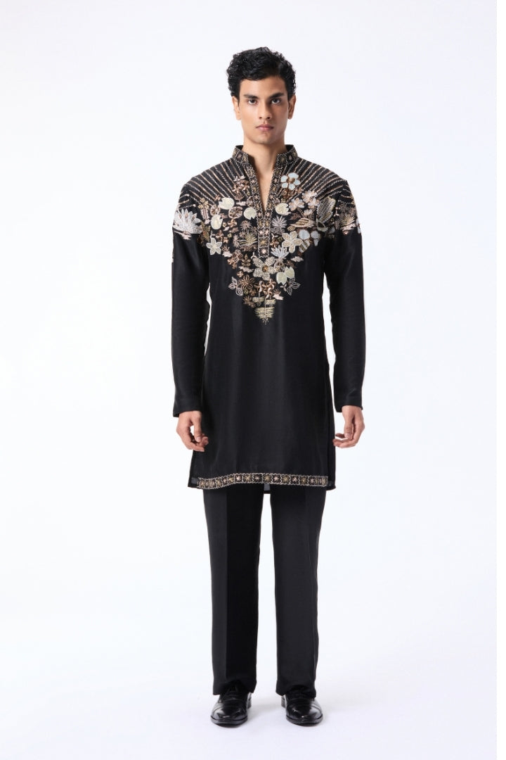 Bloomrise - Black dupion silk rays kurta