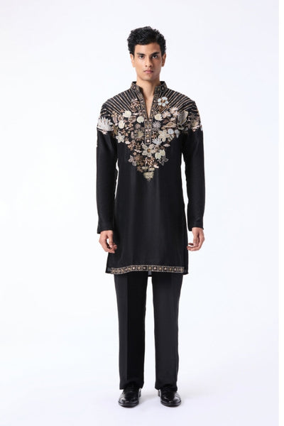 Bloomrise - Black dupion silk rays kurta
