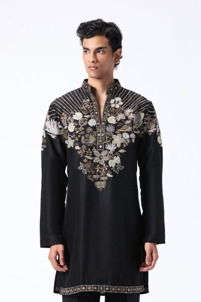 Bloomrise - Black dupion silk rays kurta